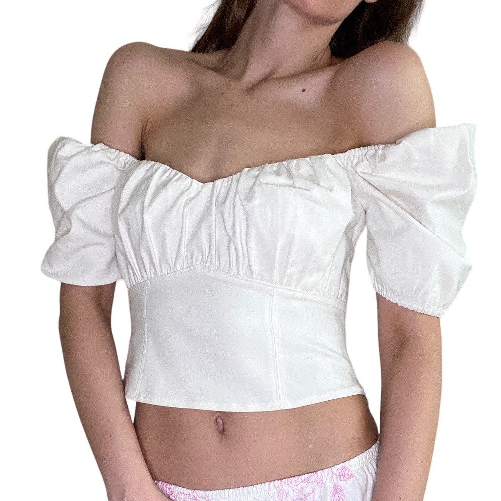 & Other Stories Women's White Puff Sleeve Top Size S